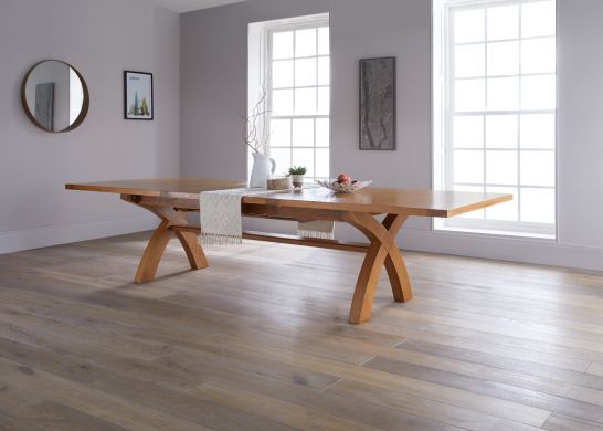 Country Oak 3.4m Cross Leg Double Extending Large Dining Table professional photo