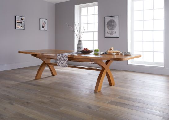 Country Oak 3.4m Large Double Extending Dining Table X Leg Oval Corners  professional photo