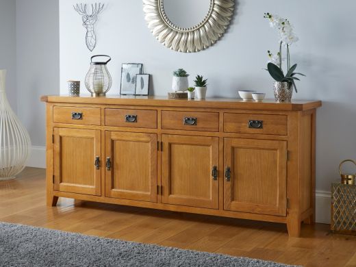 Large Country Oak 4 Door 200cm Sideboard