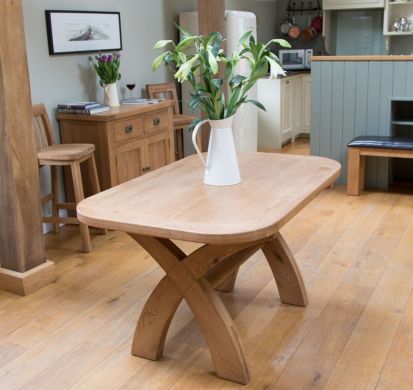 Country Oak 1.4m Cross Leg Dining Table Oval Corners