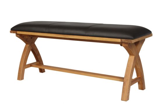 Country Oak 1.2m Brown Leather Oak Dining Bench - 10% OFF CODE SAVE