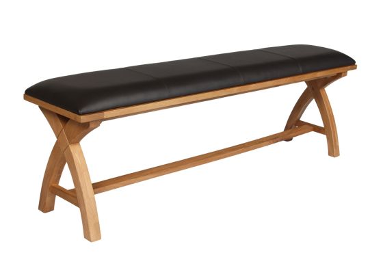 Country Oak 160cm Cross Leg Dark Brown Leather Bench - SPRING SALE