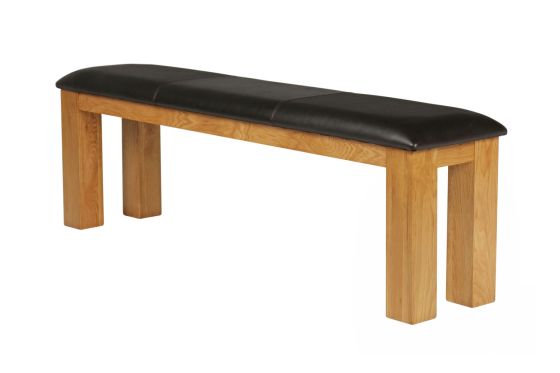 150cm Country Oak Brown Leather Chunky Indoor Oak Bench - 20% OFF SPRING SALE