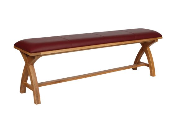 Red Leather Bench 160cm Country Oak Bench Cross Legs - 10% OFF SPRING SALE