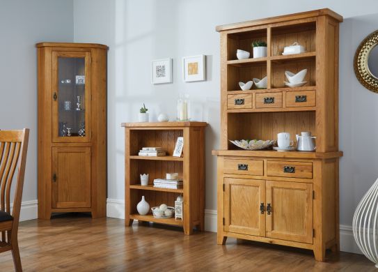 Country Oak Small 100cm Buffet and Hutch Display Cabinet Dresser
