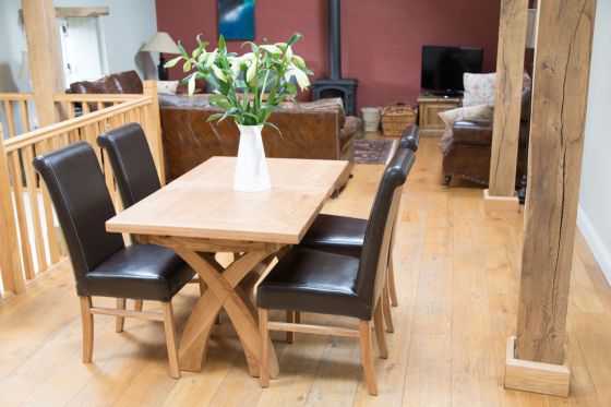 Country Oak 1.3m to 1.8m X Leg Table 4 Emperor Brown Leather Chairs - SPRING MEGA DEAL