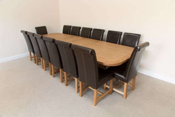 Country Oak 3.4m X Leg Oval Extending Table 14 Titan Brown Chairs Set