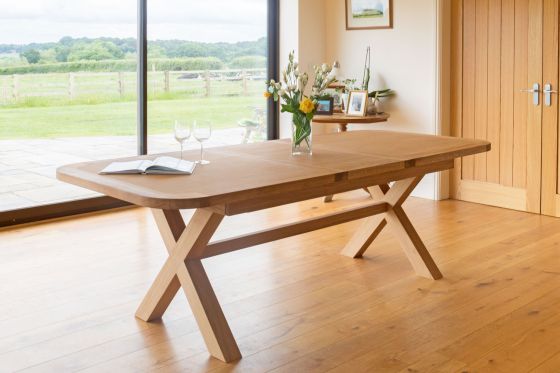Provence 180cm extending to 240cm Cross Leg Oak Extending Table with Oval Corner Detailing from Top Furniture - Seats 8 people comfortably