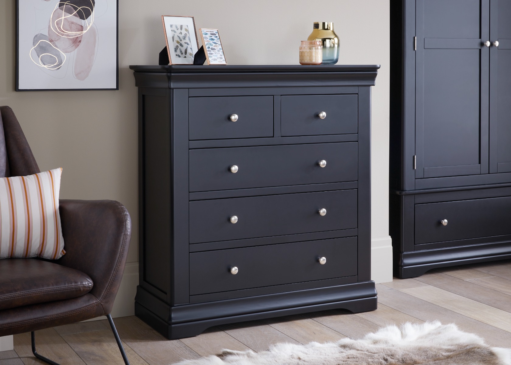 Toulouse Black Painted 2 Over 3 Chest of Drawers