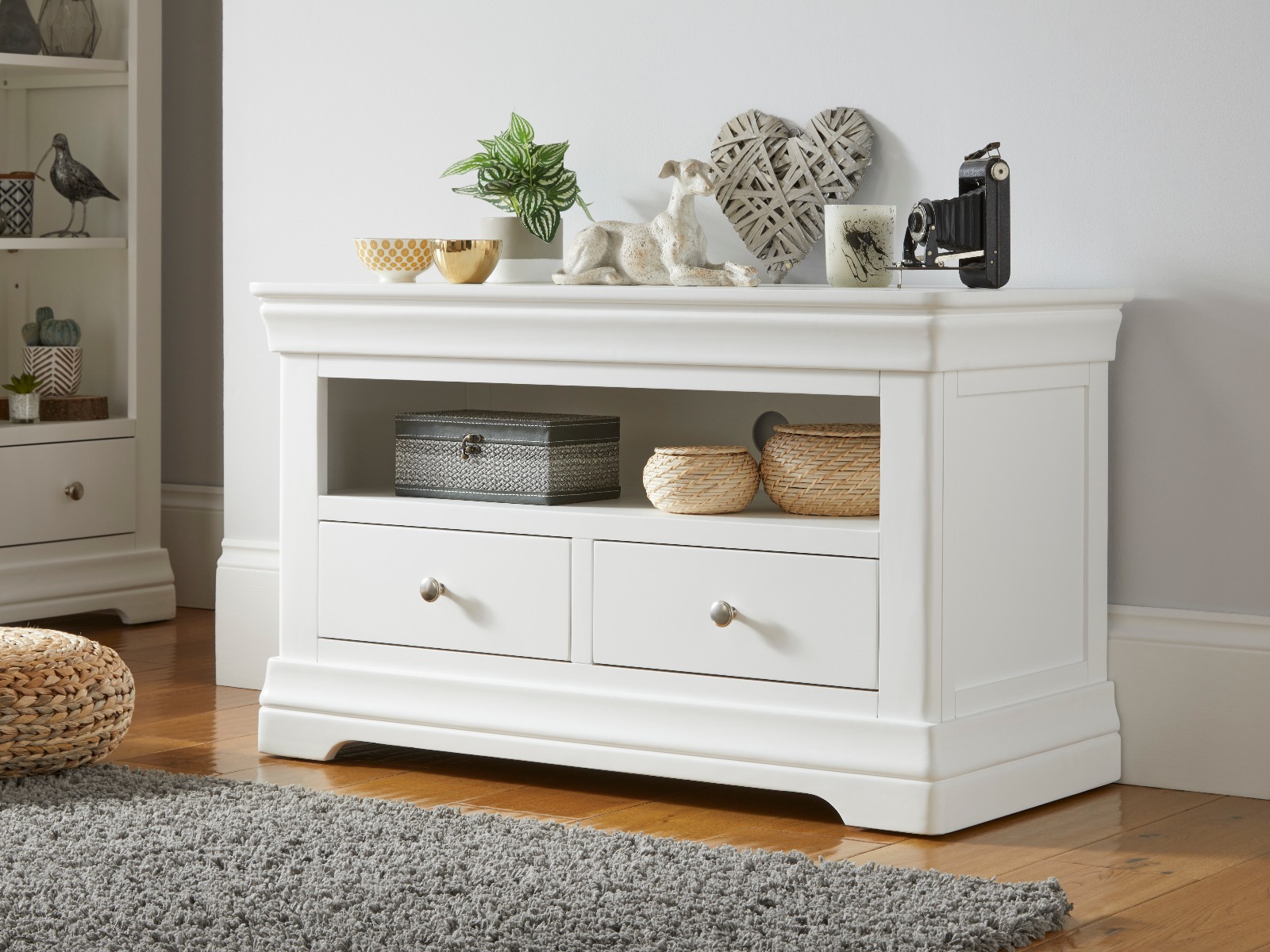 Toulouse White Painted TV Unit 2 Drawers Free Delivery Top Furniture