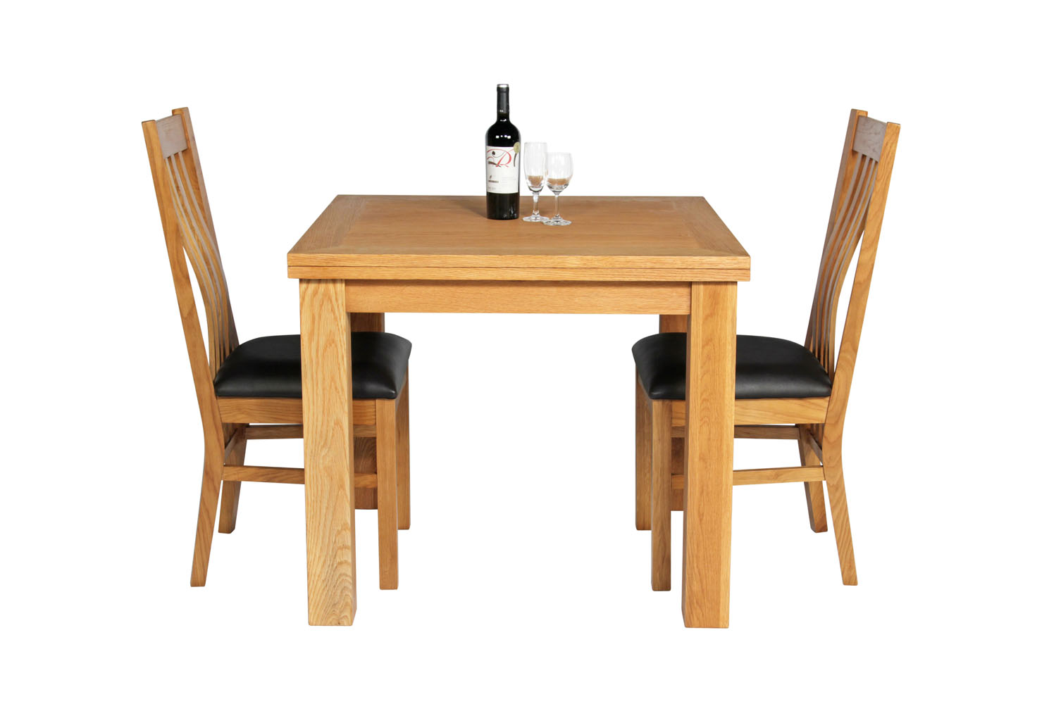 Lichfield 90cm 180cm Flip Top Extending Table 2 X Chelsea Brown Leather Chairs