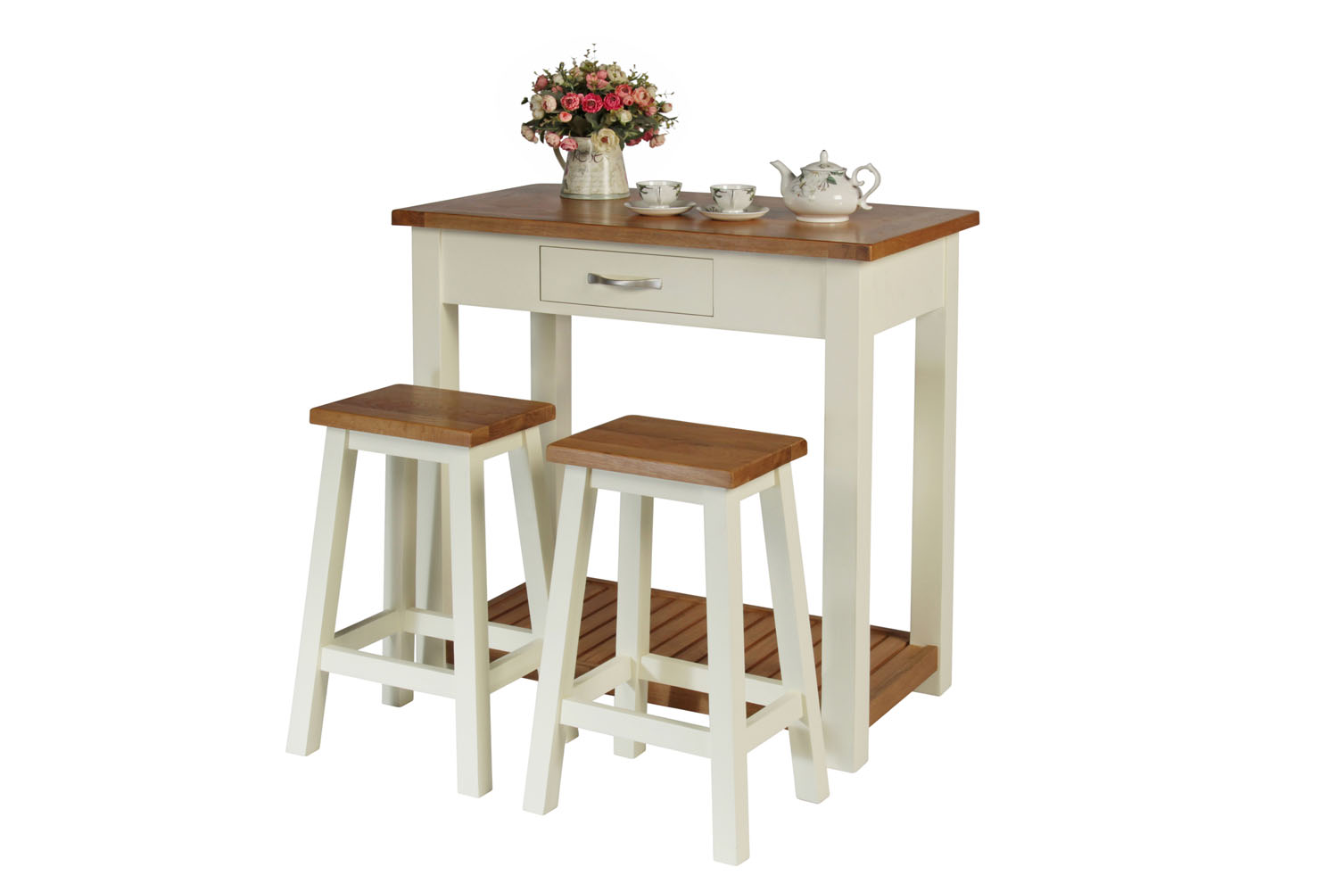 Tutbury Cream Painted Oak Breakfast Table Kitchen Stool Set