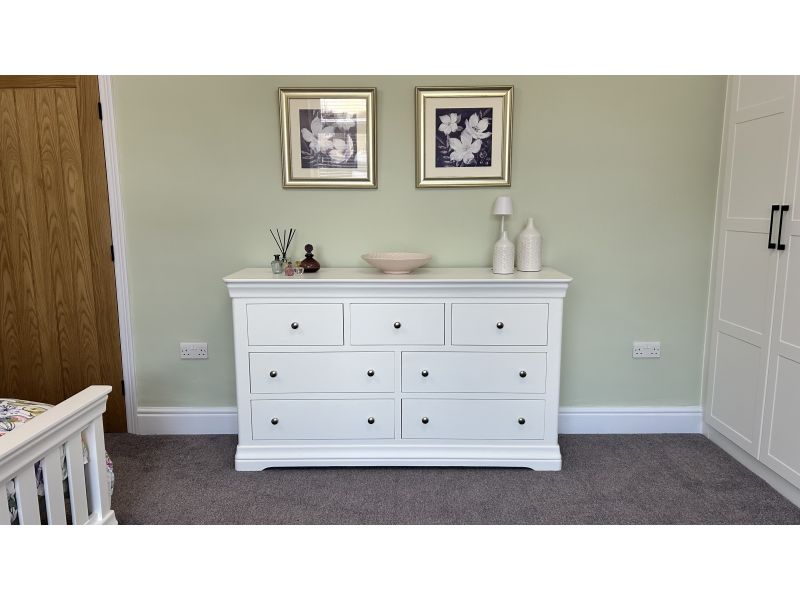 Toulouse White Painted Grande Extra Large 3 Over 4 Chest of Drawers Free Delivery Top Furniture